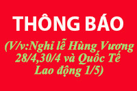 V/v: Nghỉ Lễ Giỗ Tổ Hùng Vương 28/4, 30/4 và Quốc Tế Lao động 1/5/2015